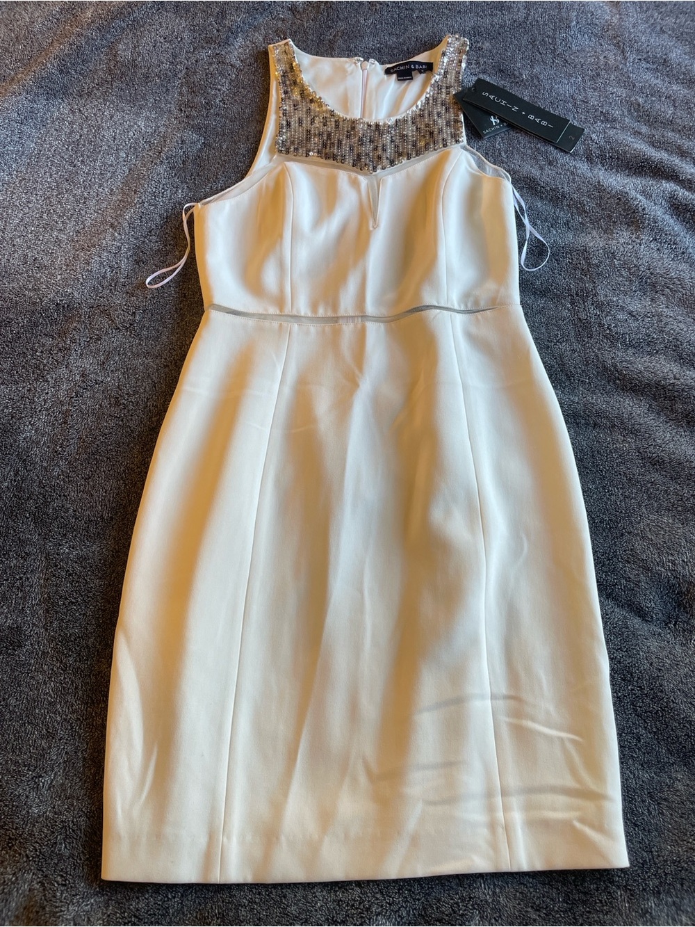 Sachin + Babi Ivory Cocktail Dress with Beaded Neckline